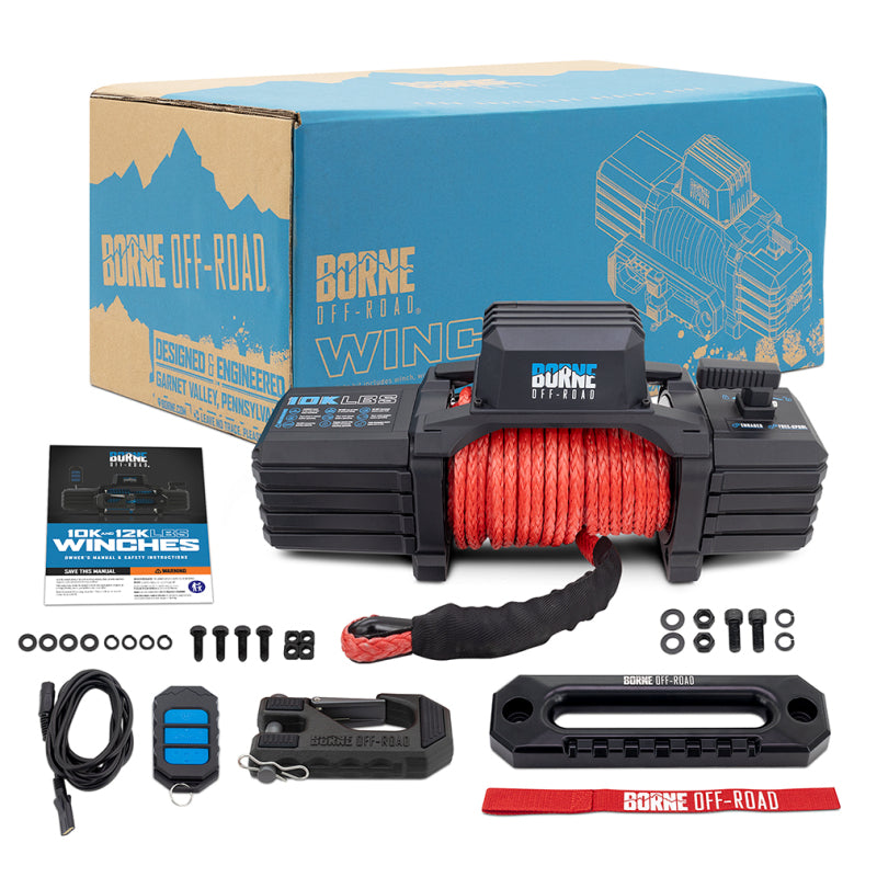 Borne Off-Road 10K Winch - Red Synthetic Rope