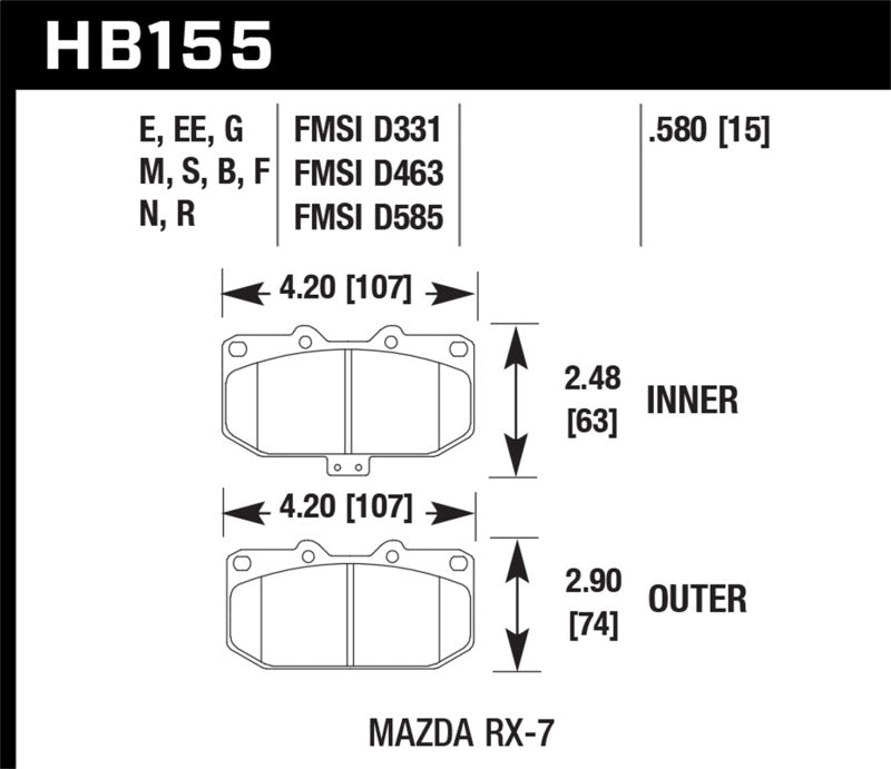 Hawk Performance KHB155E.580 FITS Hawk 93-95 Mazda RX-7 Blue 9012 Front Brake Pads