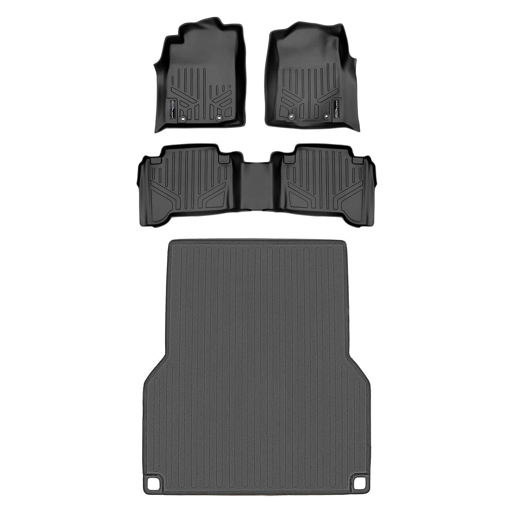 SMARTLINER SA0107/B0033/K0207 2 Row Floor Liners & Smart Coverage™ Truck Bed Liners 2012-2015 Toyota Tacoma Double Cab Black