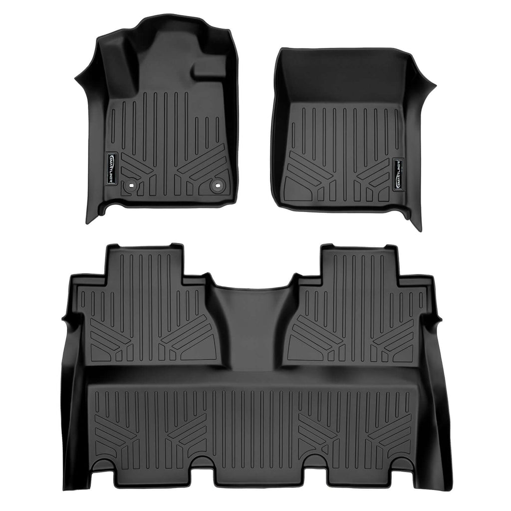 SMARTLINER SA0108/B0155 2 Row Floor Liners 2014-2021 Toyota Tundra CrewMax (Coverage Under Second Row Seat) Black