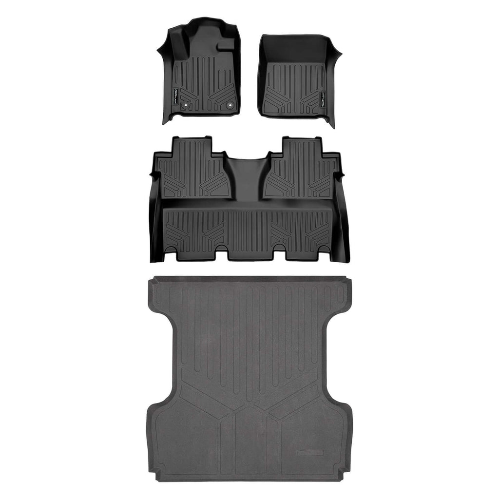SMARTLINER SA0108/B0155/K0155 2 Row Floor Liners and Smart Coverage™ Truck Bed Liners 2014-2021 Toyota Tundra CrewMax (Coverage Under Second Row Seat) Black