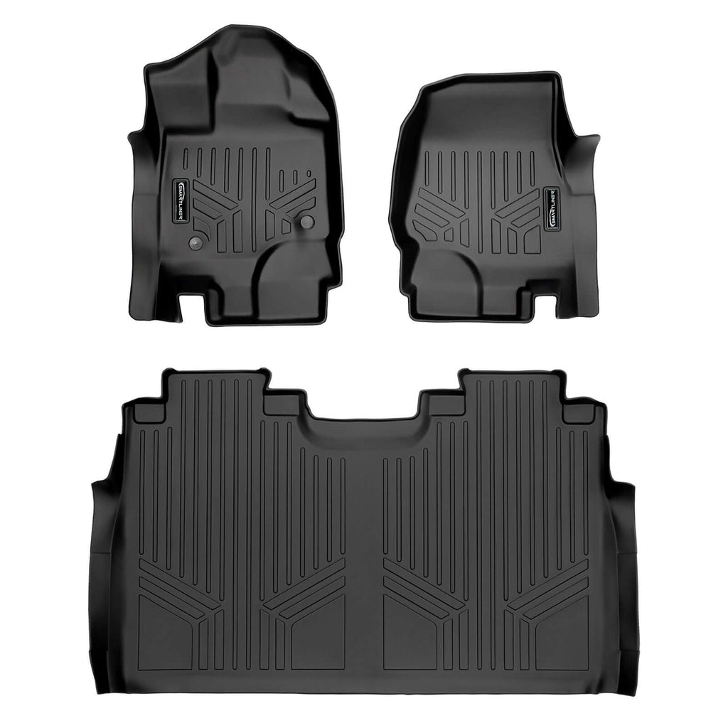 SMARTLINER SA0167-P/B0167 2 Row Floor Liners 2015-2022 Ford F-150 SuperCrew Cab With Front Bucket Seats Only Black