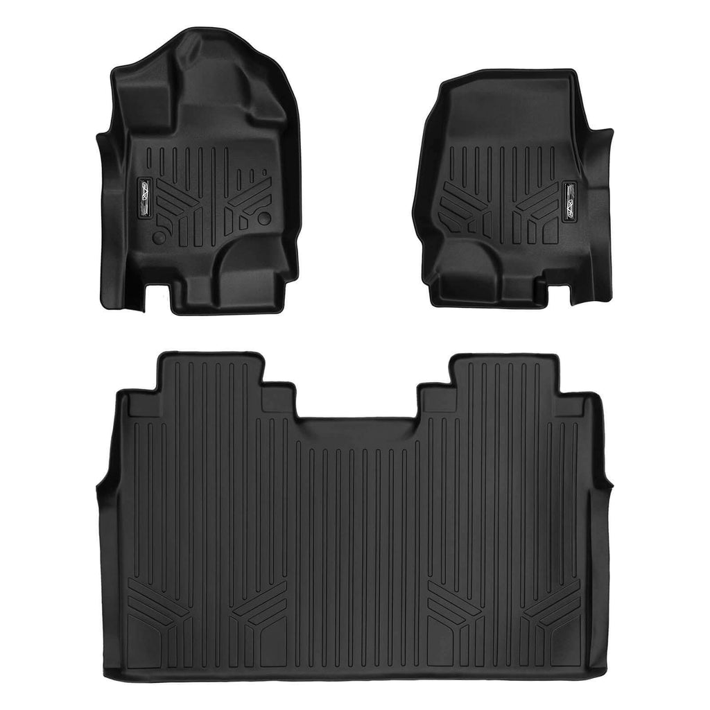 SMARTLINER SA0167-P/B0188 2 Row Floor Liners 2015-2022 Ford F-150 SuperCrew Cab With Front Bench Seats Only Black
