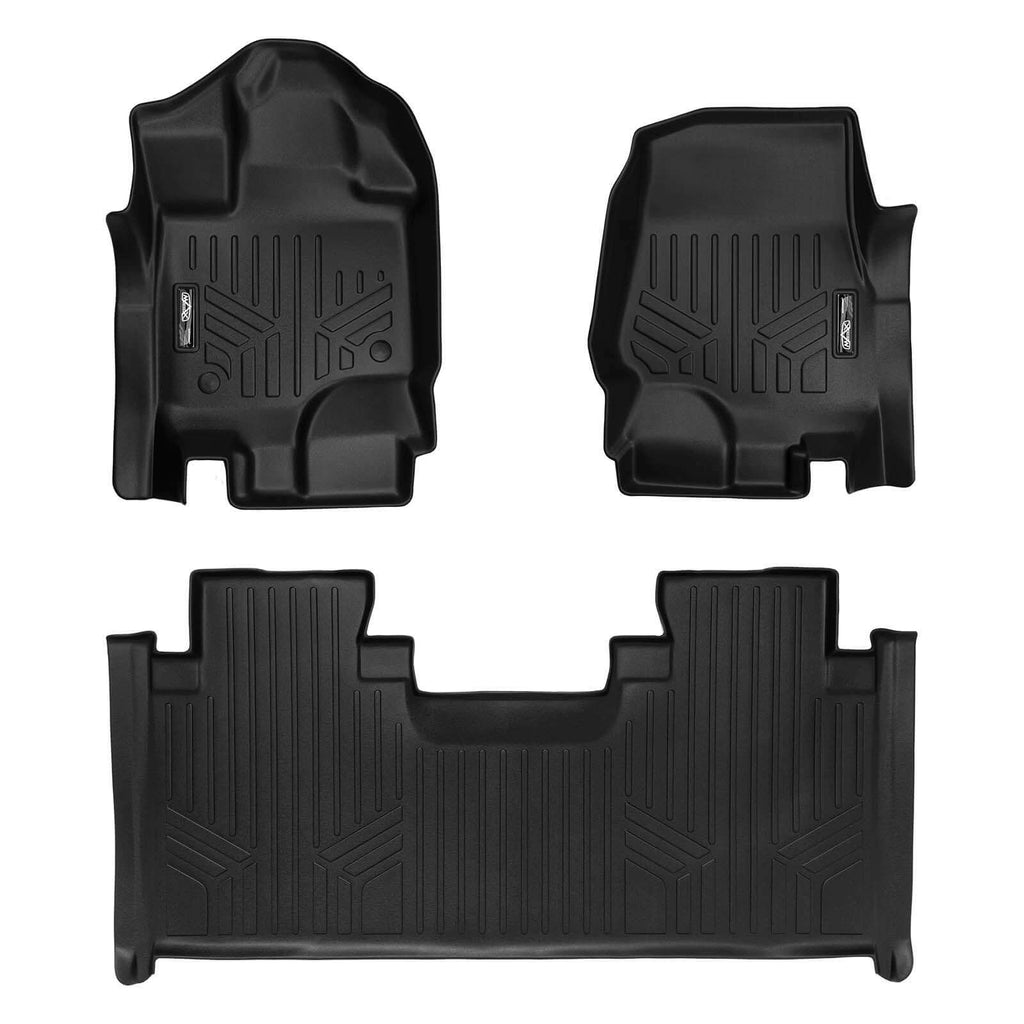 SMARTLINER SA0167-P/B0199 2 Row Floor Liners 2015-2022 Ford F-150 SuperCab With Front Bench Seats Only Black