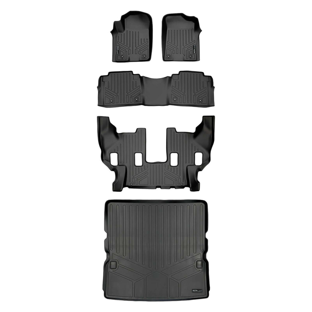 SMARTLINER SA0242/B0242/C0242/D0242 3 Row Floor Liners & Cargo Liner behind the 2nd Row Seats 2017-2018 Nissan Armada With Bucket Seats2011-2013 Infiniti QX56 With Bucket Seats2014-2018 Infiniti QX80 With Bucket Seats Black