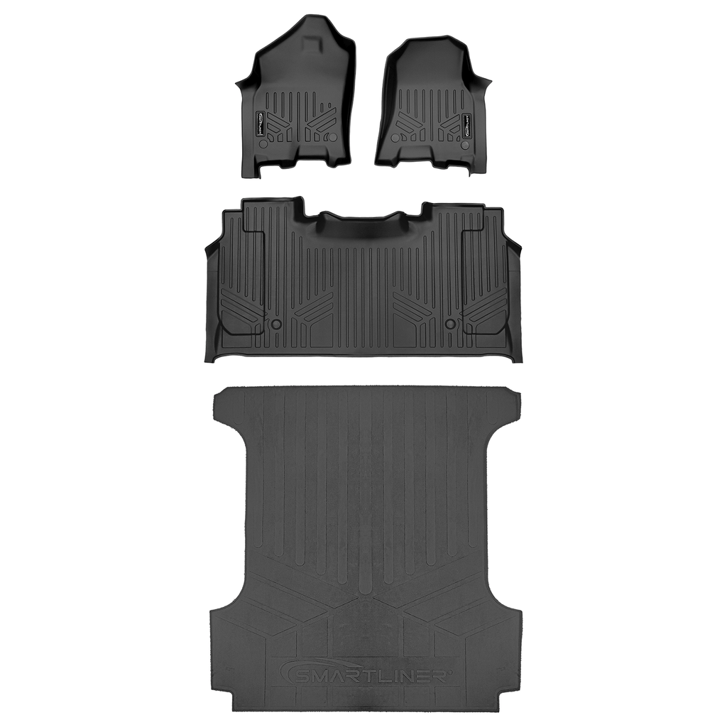 SMARTLINER SA0373/B0374/J0369 2 Row Floor Liners with 1st Row Over The Hump Coverage & Rubber Truck Bed Mats 2019-2024 Dodge Ram 1500  Black