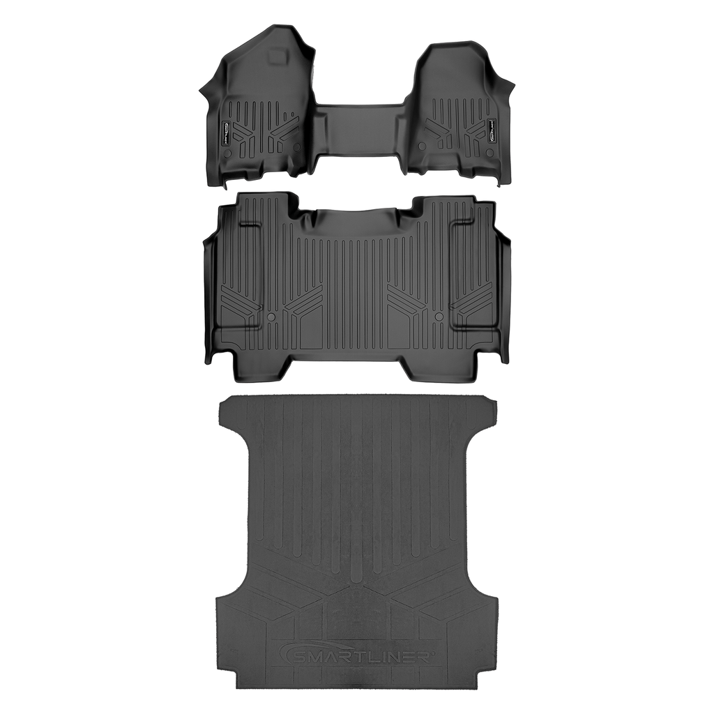 SMARTLINER SA0373/B0369/J0369 2 Row Floor Liners with 1st Row Over The Hump Coverage & Rubber Truck Bed Mats 2019-2024 Dodge Ram 1500  Black