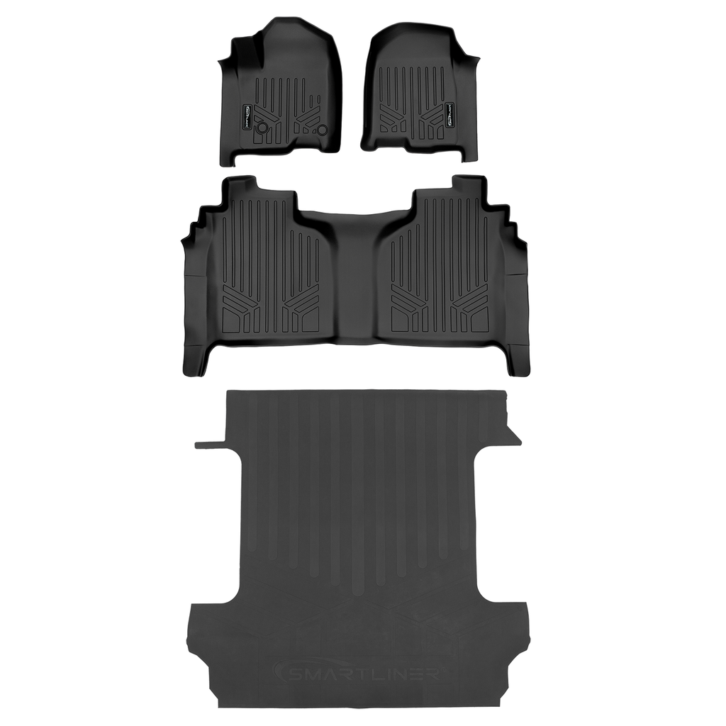 SMARTLINER SA0400/B0400/J0400 2 Row Floor Liners & Rubber Truck Bed Mats    Black