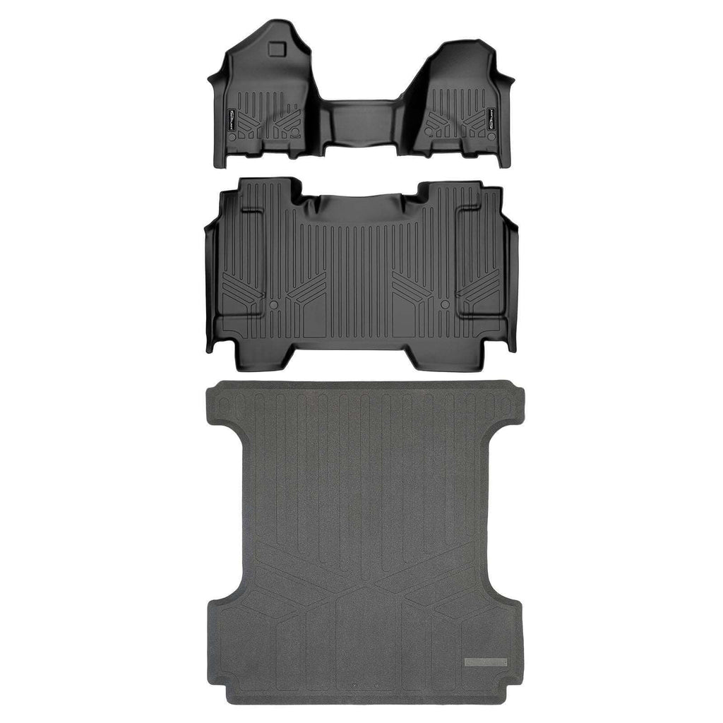 SMARTLINER SA0427/B0369/K0369 2 Row Floor Liners with 1st Row Over The Hump Coverage & Smart Coverage™ Truck Bed Liners 2019-2022 RAM 1500 Crew Cab Black