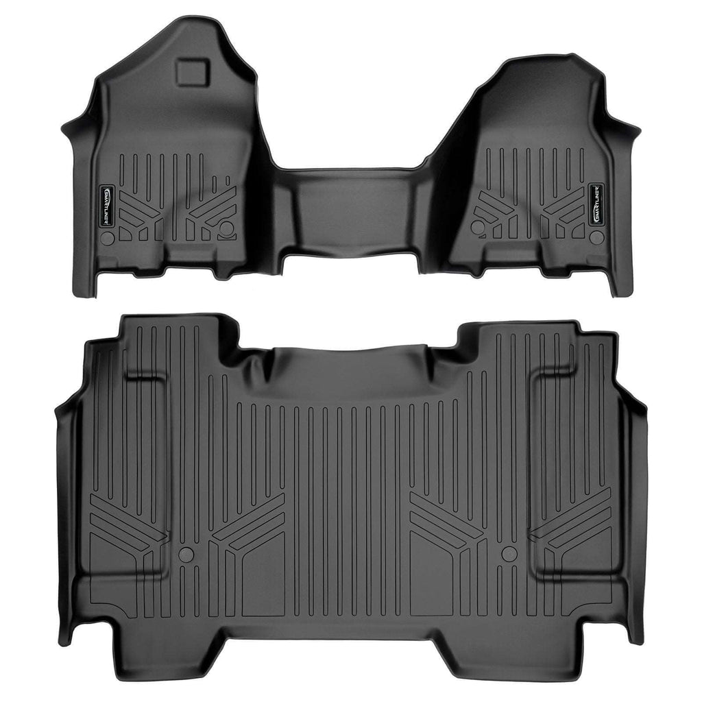 SMARTLINER SA0427/B0369 2 Row Floor Liners with 1st Row Over The Hump Coverage 2019-2022 Ram 1500 Crew Cab With First Row Bench Seat And Vinyl Flooring Black
