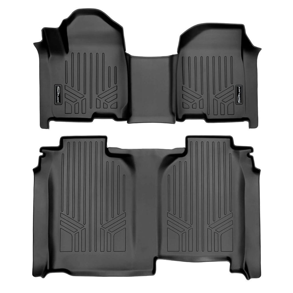 SMARTLINER SA0458/B0457 2 Row Floor Liners with 1st Row Over The Hump Coverage 2019-2021 Chevrolet Silverado 1500 Crew Cab With Vinyl Floor2019-2021 GMC Sierra 1500 Crew Cab With Vinyl Floor Black