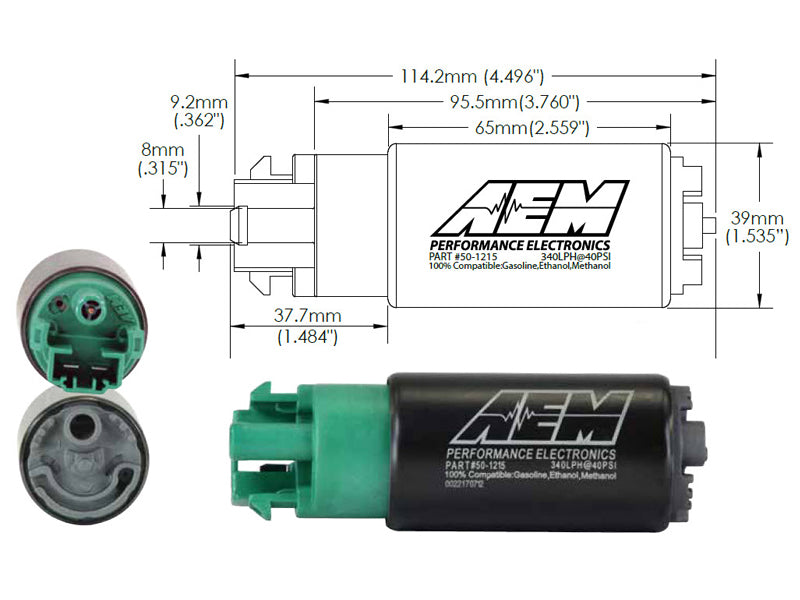 AEM 50-1215 FITS 340LPH 65mm Fuel Pump Kit w/ Mounting Hooks - Ethanol Compatible