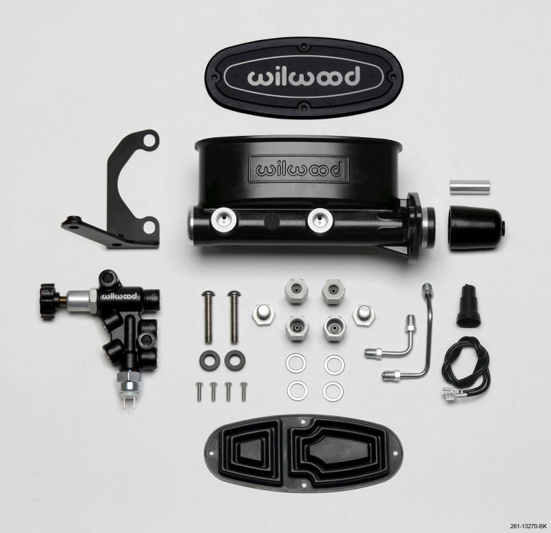 Wilwood 261-13270-BK FITS HV Tandem M/C Kit w L/H Bracket & Prop Valve - 1 1/8in Bore Black