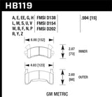 Hawk Performance KHB119U.594 FITS Hawk GM Metric DTC-70 Race Brake Pads w/.0594 Thickness
