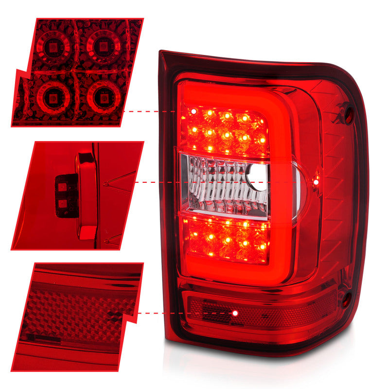 ANZO 311393 -  FITS: 2001-2011 Ford Ranger LED Tail Lights w/ Light Bar Chrome Housing Red/Clear Lens