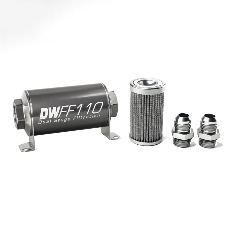 DeatschWerks 8-03-110-100K-10 - Stainless Steel 10AN 100 Micron Universal Inline Fuel Filter Housing Kit (110mm)