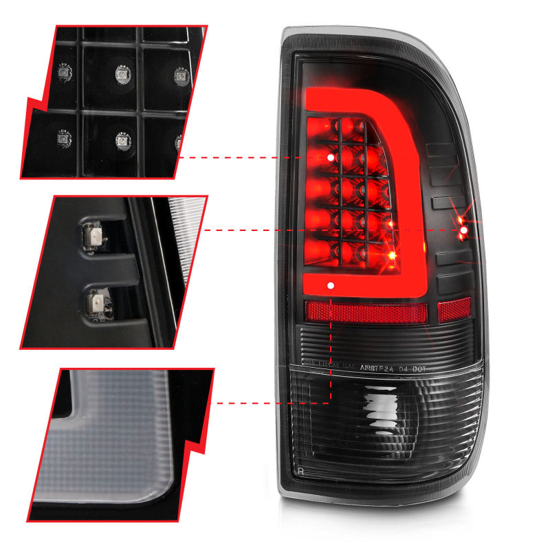 ANZO 311377 FITS 1997-2003 Ford F-150 LED Tail Lights w/ Light Bar Black Housing Clear Lens