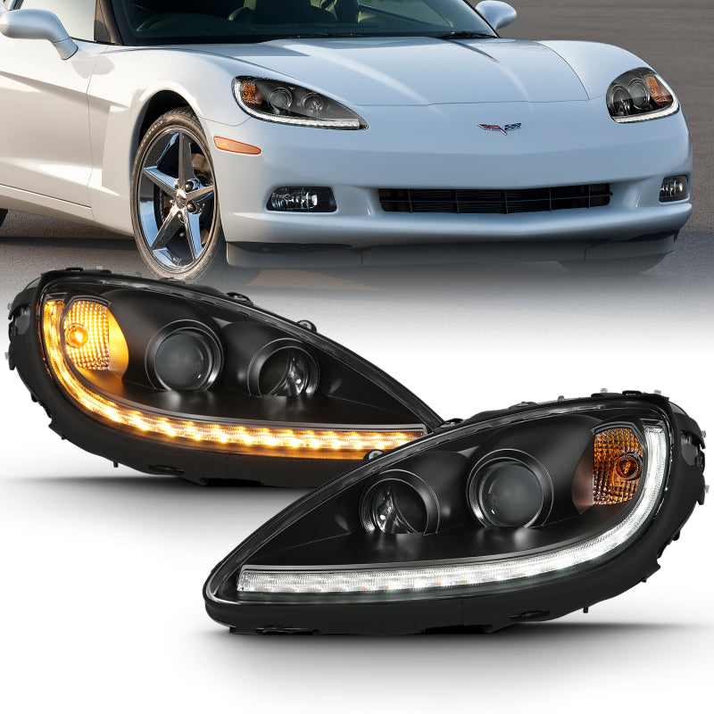 ANZO 121553 ANZO 2005-2013 Chevy Corvette Projector Plank Style Switchback  Black Amber Headlights – Fastmodz