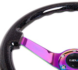 NRG RST-036BSB-MC - Reinforced Steering Wheel (350mm / 3in. Deep) Classic Blk Sparkle w/4mm Neochrome 3-Spoke Center