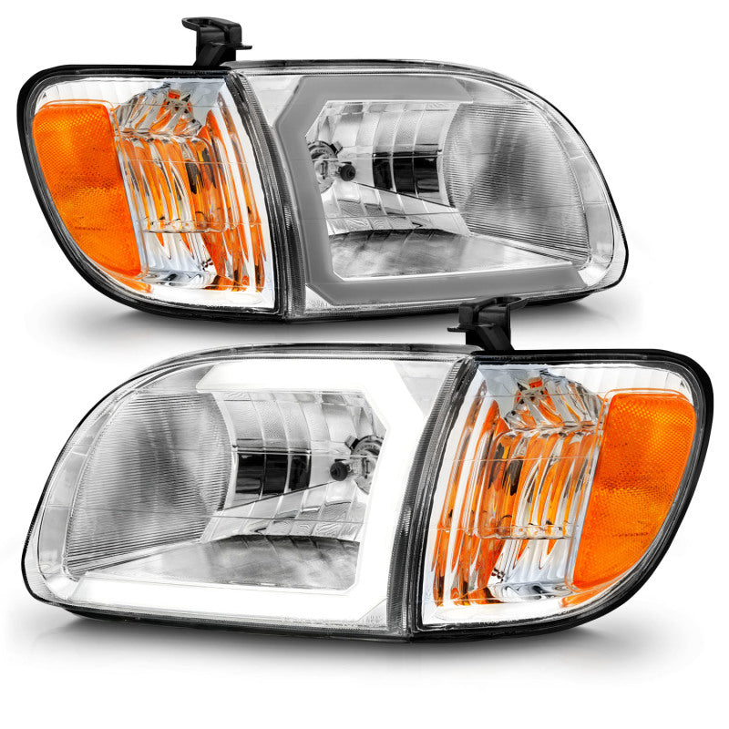 ANZO 111580 FITS 00-04 Toyota Tundra (Reg/Acc Cab Only) Crystal Headlights w/Lgt Bar Chrome w/Corner Lights 2pc