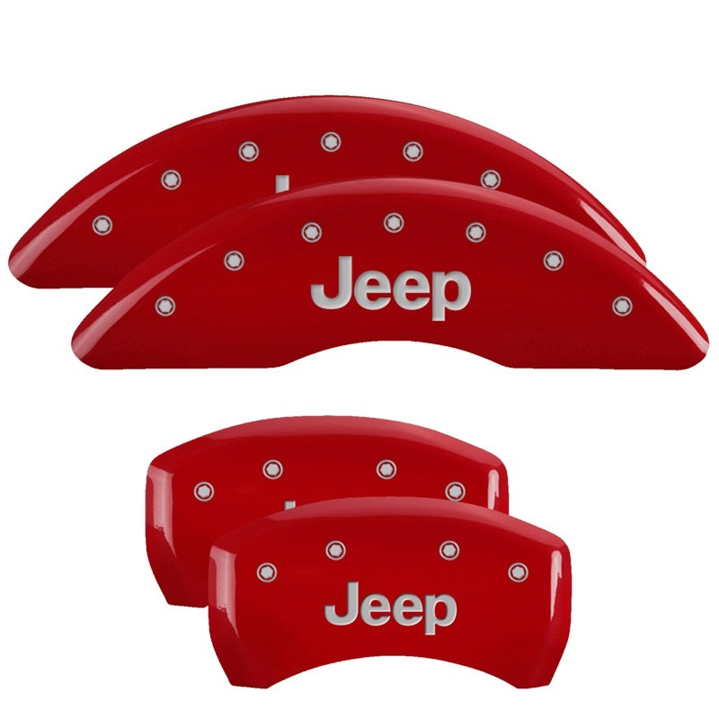 MGP 42012SJEPRD - 4 Caliper Covers Engraved Front & Rear JEEP Red finish silver ch