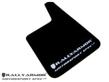 Rally Armor MF20-MSUR-BK/WH FITS: Universal Fitment (no hardware) Motorsport Spec Black Urethane Mud Flap w/ White Logo