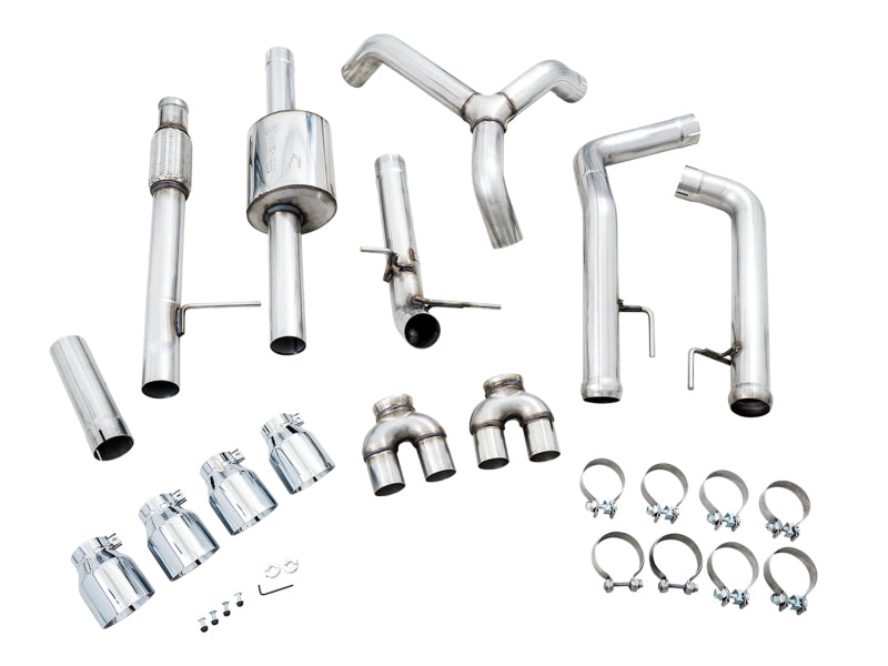 AWE Tuning 3015-42201 FITS 4th Gen GM 1500 5.3L 0FG Catback Split Rear Exit (w/ Bumper Cutouts) - Quad Chrome Tips