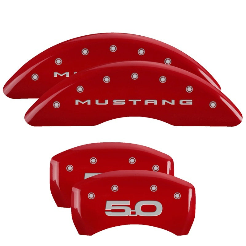 MGP 10201SM52RD FITS 4 Caliper Covers Engraved Front 2015/Mustang Engraved Rear 2015/50 Red finish silver ch