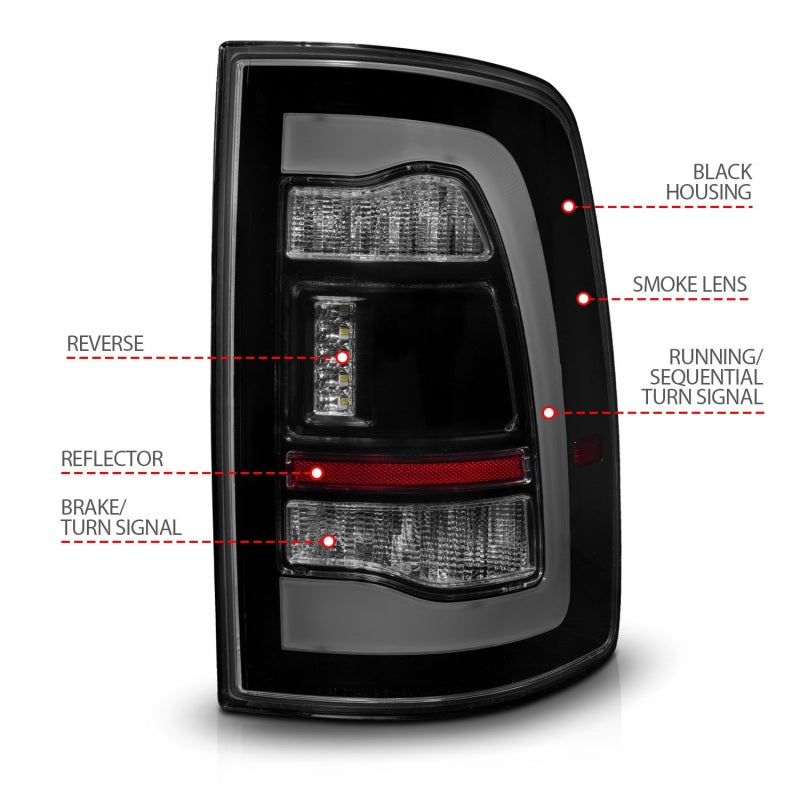 ANZO 311470 FITS 09-18 Dodge Ram 1500 Sequential LED Taillights Smoke Black