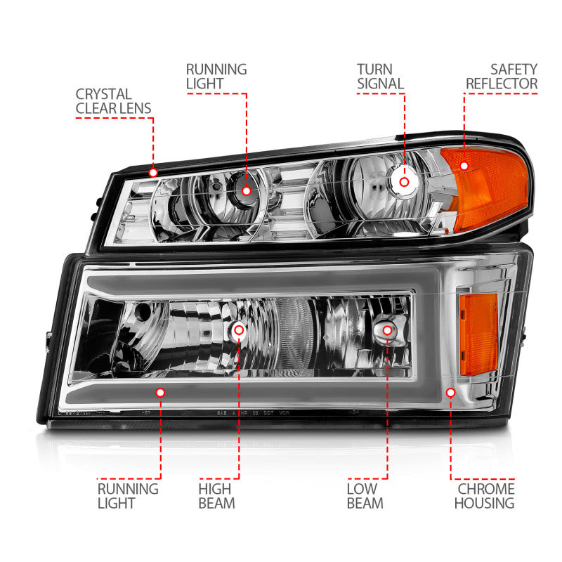 ANZO 111559 FITS 04-12 GM Colorado/Canyon/I-Series Crystal Headlightsw/ Light Bar Chrome Housing 4pcs