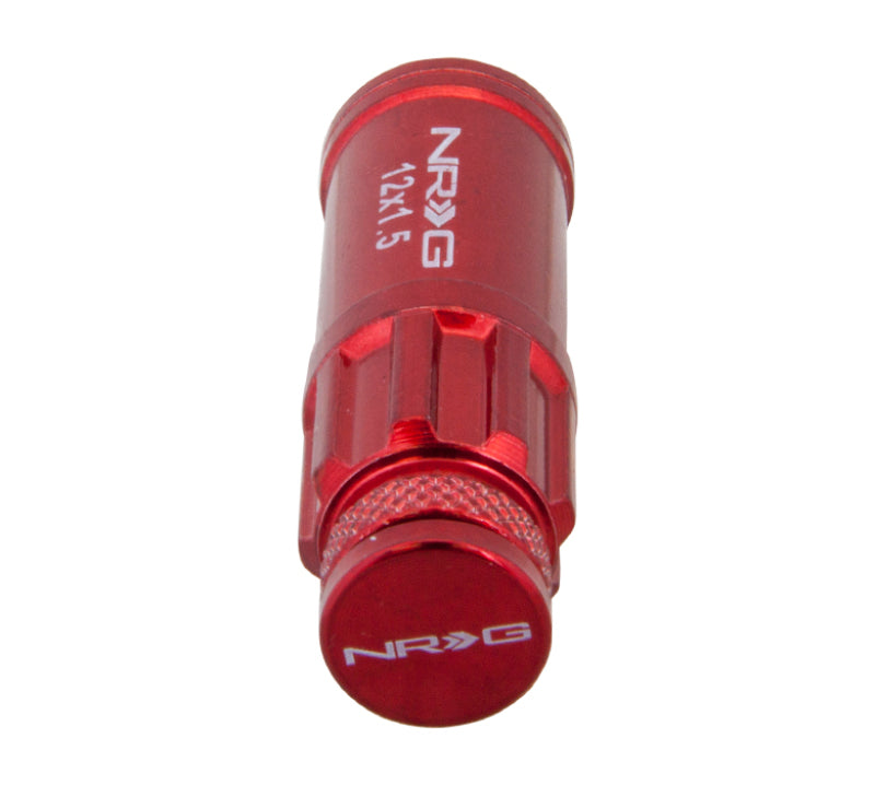 NRG LN-LS700RD-21 - 700 Series M12 X 1.5 Steel Lug Nut w/Dust Cap Cover Set 21 Pc w/Locks & Lock Socket Red