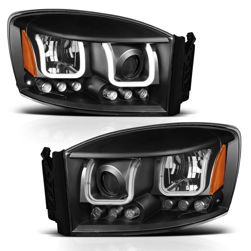 ANZO - [product_sku] - ANZO 2006-2008 Dodge Ram 1500 Projector Headlights w/ U-Bar Black - Fastmodz