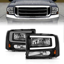 Load image into Gallery viewer, ANZO 111549 FITS 111549 FITS 99-04 Ford F250/F350/F450/Excursion (excl. 99) Crystal Headlightsw/ Light Bar Black Housing