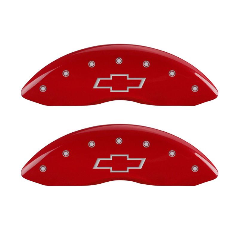 MGP 14004SBOWRD FITS 4 Caliper Covers Engraved Front & Rear Bowtie Red finish silver ch