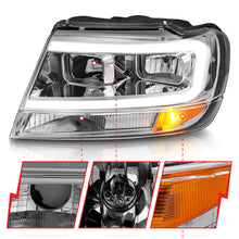 Load image into Gallery viewer, ANZO 111538 FITS 1999-2004 Jeep Grand Cherokee Crystal Headlights w/ Light Bar Chrome Housing
