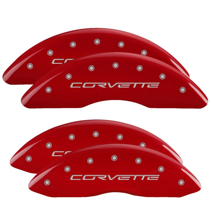 MGP 13083SCV6RD FITS 4 Caliper Covers Engraved Front & Rear C6/Corvette Red finish silver ch