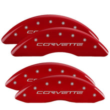 Load image into Gallery viewer, MGP 13083SCV6RD FITS 4 Caliper Covers Engraved Front &amp; Rear C6/Corvette Red finish silver ch