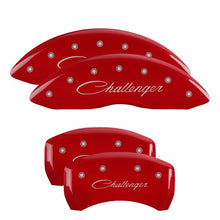 Load image into Gallery viewer, MGP 12181SCLSRD FITS 4 Caliper Covers Engraved Front &amp; Rear Cursive/Challenger Red finish silver ch