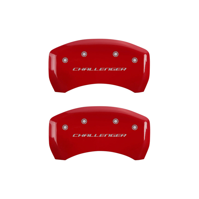 MGP 12181SCLBRD FITS 4 Caliper Covers Engraved Front & Rear Block/Challenger Red finish silver ch