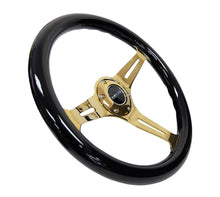 Load image into Gallery viewer, NRG ST-015CG-BK - Classic Wood Grain Steering Wheel (350mm) Black Grip w/Chrome Gold 3-Spoke Center