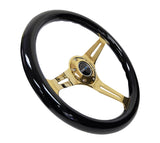 NRG ST-015CG-BK - Classic Wood Grain Steering Wheel (350mm) Black Grip w/Chrome Gold 3-Spoke Center