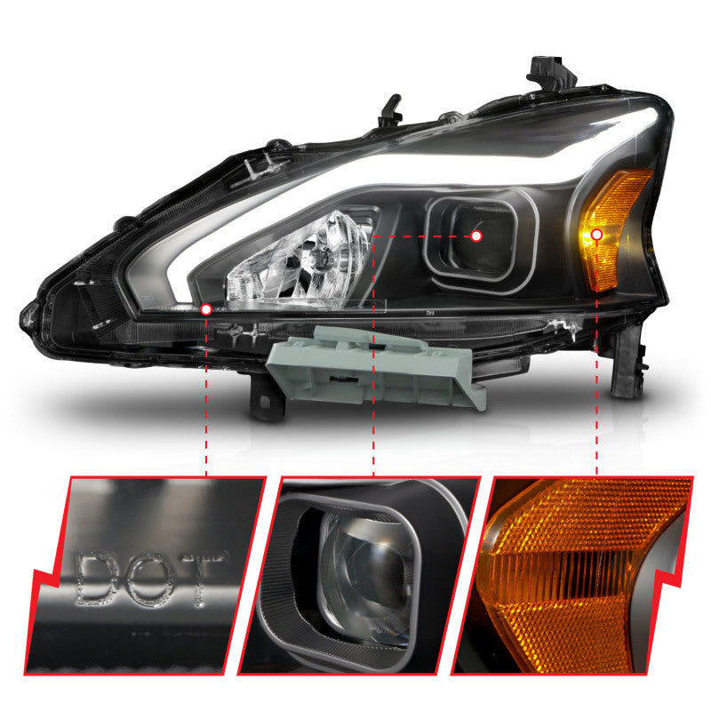 ANZO 121569 FITS 121569 FITS 13-15 Nissan Altima (w/o Factory HID Bulbs) Projector Headlightsw/ Light Bar Black Housing