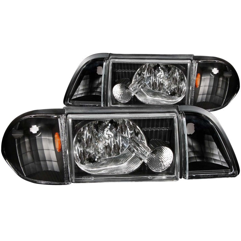 ANZO - [product_sku] - ANZO 1987-1993 Ford Mustang Crystal Headlights Black w/ Corner Lights 3pc - Fastmodz