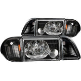 ANZO 121192 FITS: 1987-1993 Ford Mustang Crystal Headlights Black w/ Corner Lights 3pc