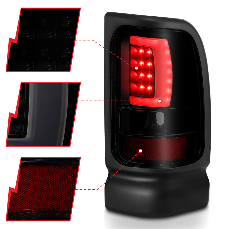 ANZO 311340 -  FITS: 1994-2001 Dodge Ram 1500 LED Taillights Plank Style Black w/Smoke Lens