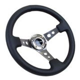NRG RST-006GM - Reinforced Steering Wheel (350mm / 3in. Deep) Blk Leather w/Gunmetal Circle Cutout Spokes