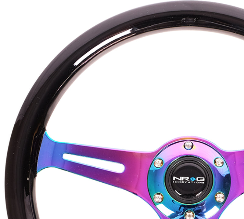 NRG ST-015MC-BK - Classic Wood Grain Steering Wheel (350mm) Black Paint Grip w/Neochrome 3-Spoke Center