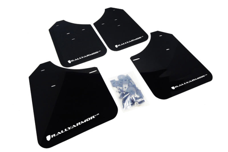 Rally Armor MF1-UR-BLK/WH FITS: 02-07 Subaru WRX/STI/RS/2.5i (wagons req mod) UR Black Mud Flap w/ White Logo