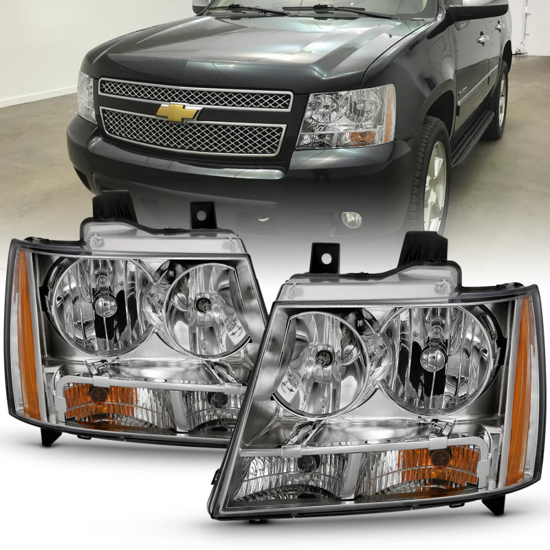 ANZO 111475 FITS: 2007-2014 Chevy TahOE Crystal Headlight Chrome Amber(OE)