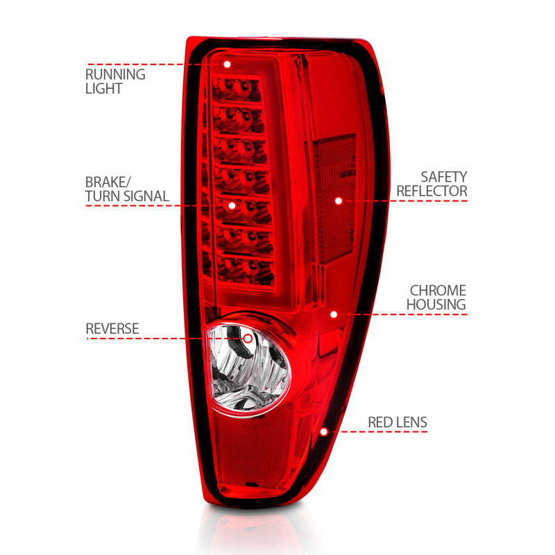 ANZO 311384 FITS 2004-2012 Chevrolet Colorado/ GMC Canyon LED Tail Lights w/ Light Bar Chrome Housing Red/Clear